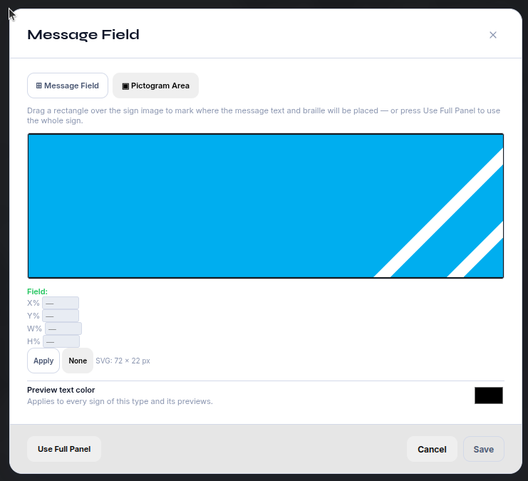 The Sign Preview showing the uploaded artwork with the Set Message Field button beside it