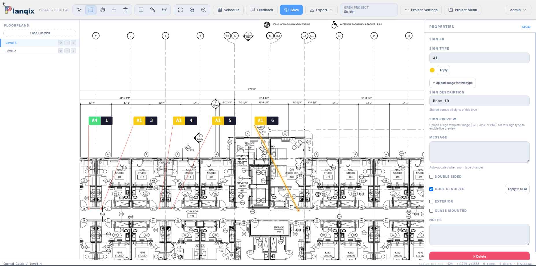 The floor plan after a sign has been deleted